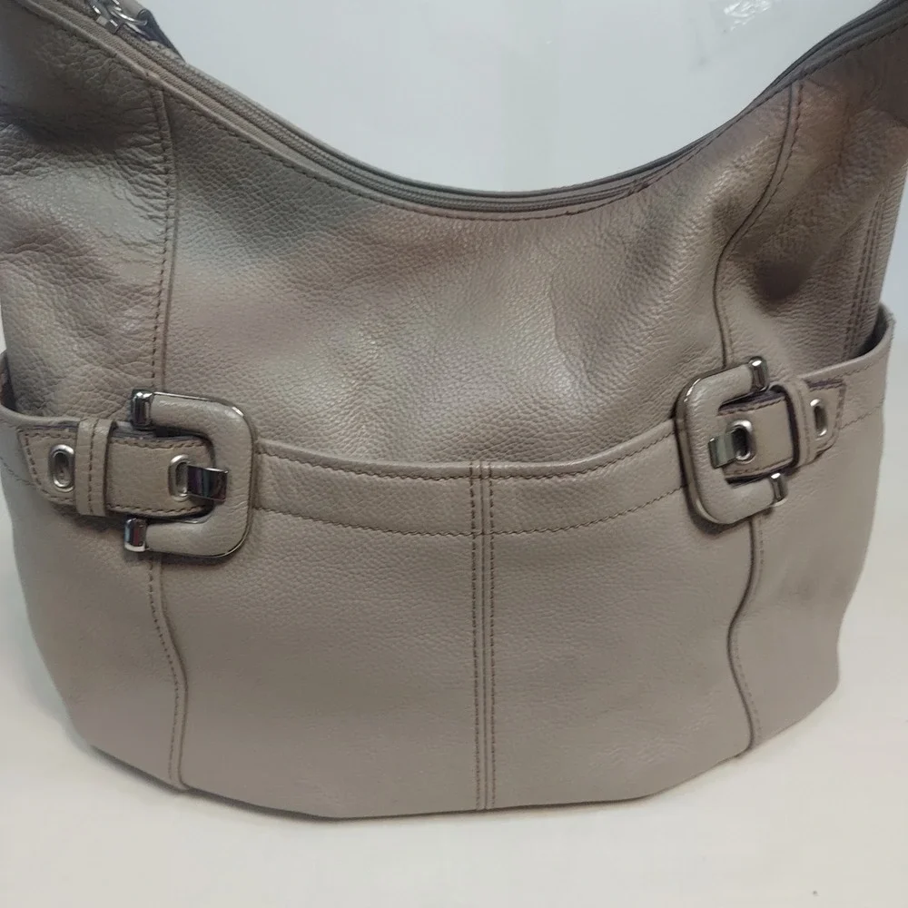 Leather‎ Hobo Shoulder Bag Designer Style Buckle Detail Taupe